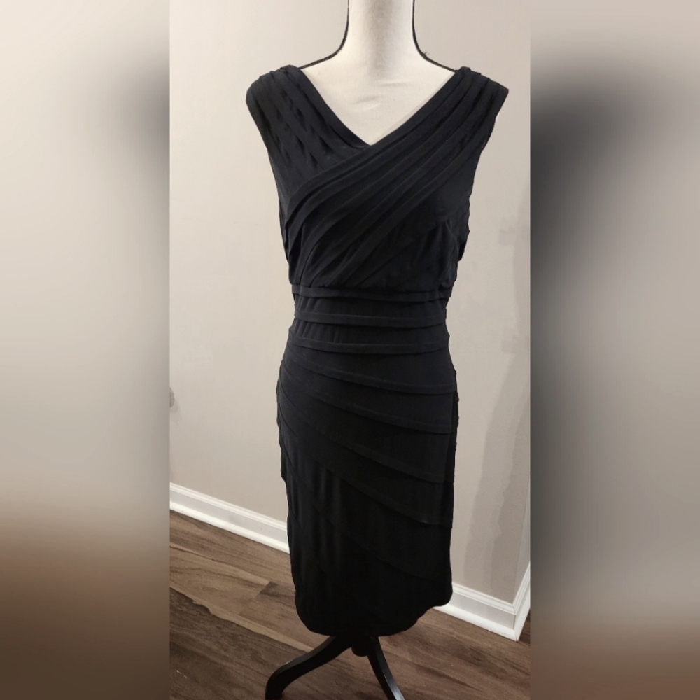EUC- Adrianna Papell Black Beautiful Layered Dress, Size 14